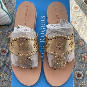 NIB!  JACK ROGERS Women's Boating Jacks Sandal Light Gold-Tone 7.5